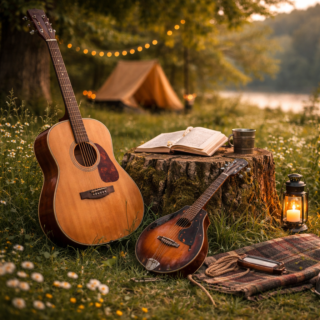 Musiksetup Im Gruenen Bei Sonnenuntergang