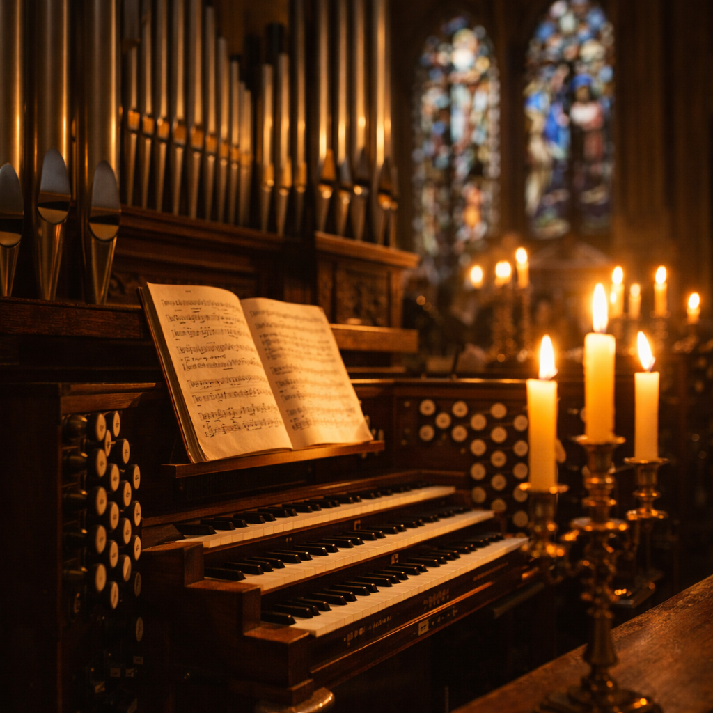 Orgel Und Kerzen Im Abendlicht