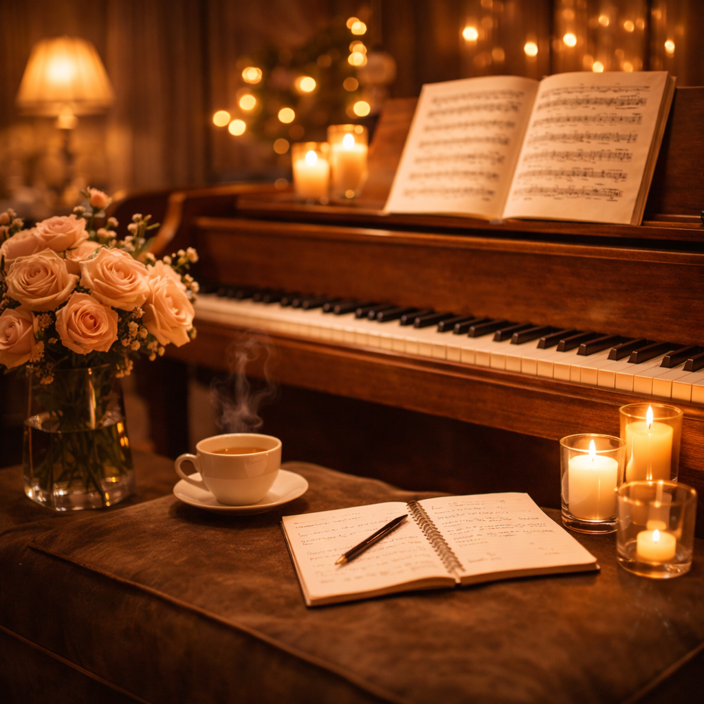 Warmes Musikzimmer Mit Rosen Und Teetasse